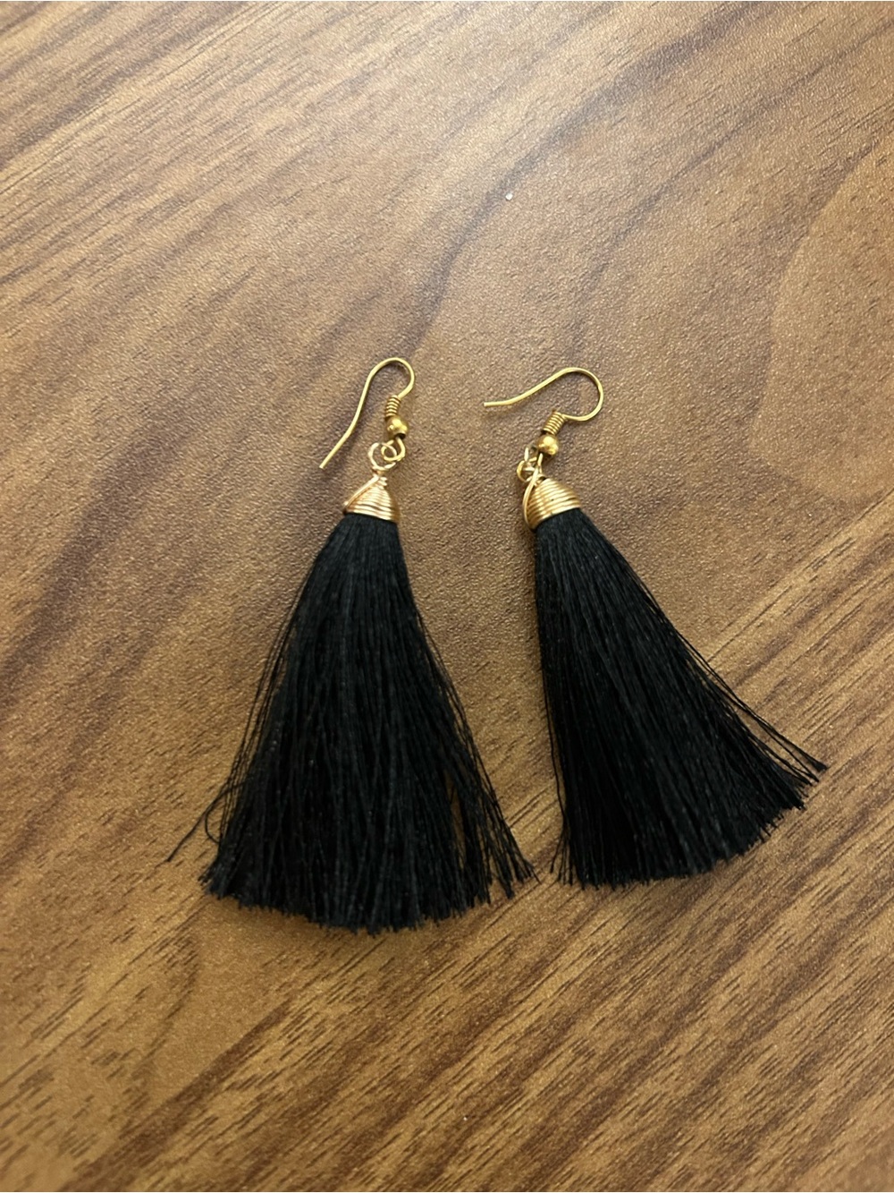 Gold & Black Tassel Drop Earrings